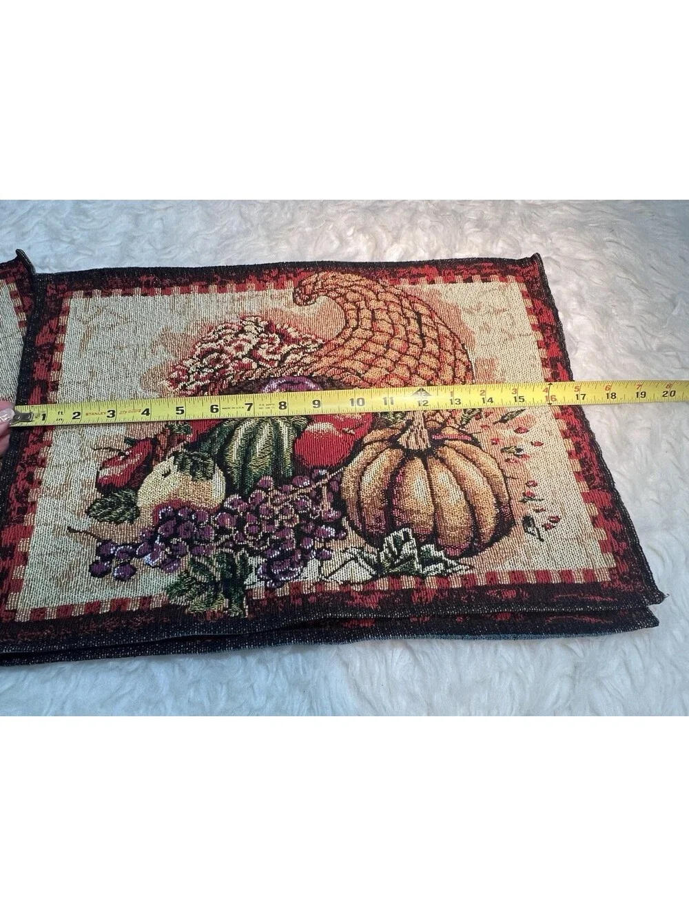 Fall Harvest Cornucopia Tapestry Placemats Set of 3 Thanksgiving Table Decor